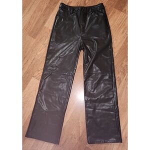 Black Faux Leather Wide Leg Pants High‎ Rise 90s Size Small B54